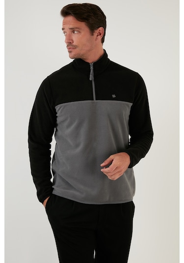 Buratti Regular Fit Anti-Pilling Tüylenme Yapmayan Dik Yaka Şardonlu 2'Li Paket Erkek Polar 5906016S2 Haki-Siyah