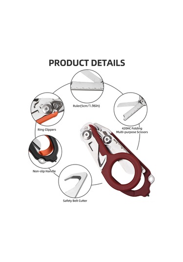 Yaozixa Kırmızı Çok Fonksiyonlu Çakı Pense - Dış Mekan Kamp İçin Katlanabilir Gergi, Cam Kırıcı, Açıcı Ve Ölçü Aleti