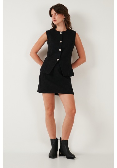 Lela Pamuk Ve Yün Karışımlı Slim Fit Mini Boy Tüvit Bayan Etek 611Au086 Siyah