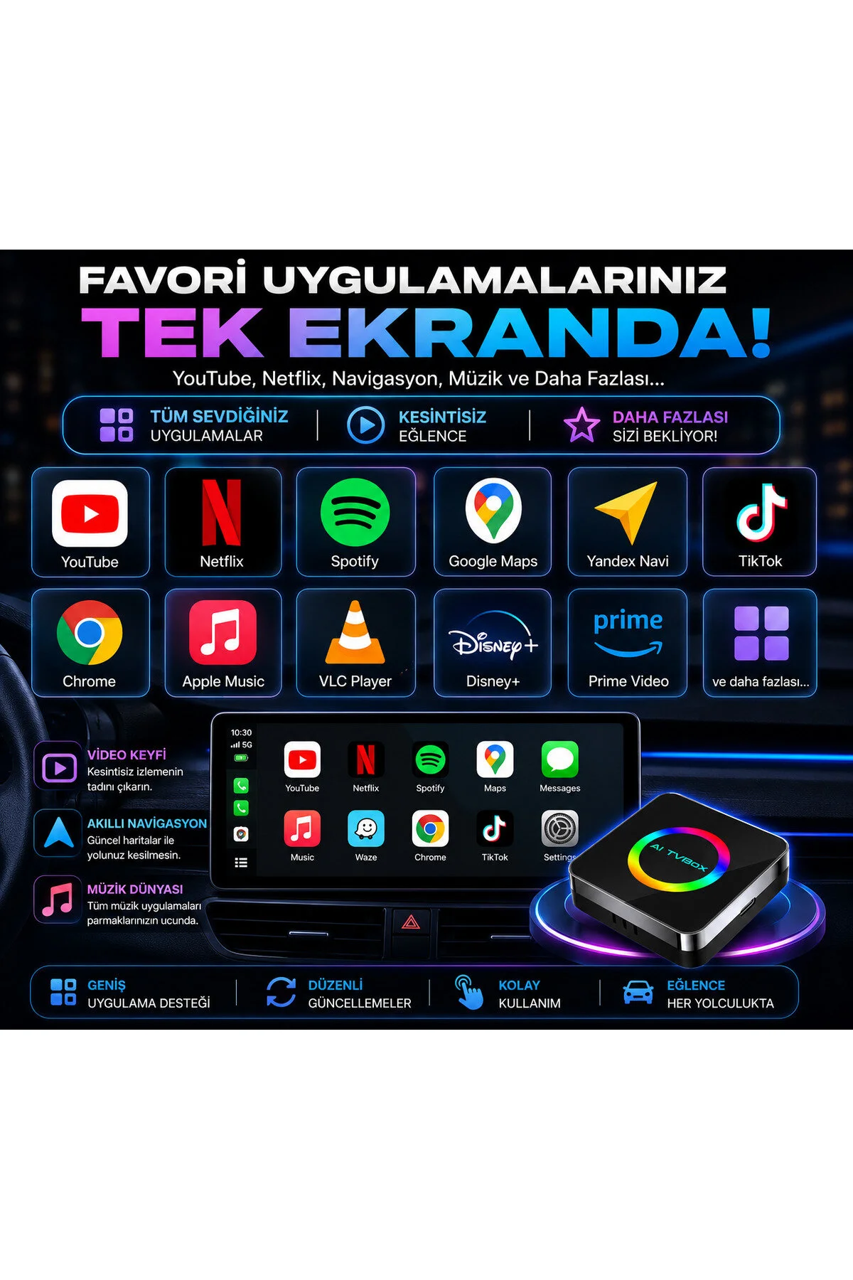 Carplay Ve Android Auto Aı Box 4gb+64gb Android 14 Youtube & Netflix Diğer