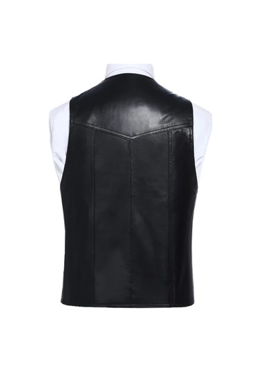 Klasik Entel Kuzu Derisi Yelek Siyah