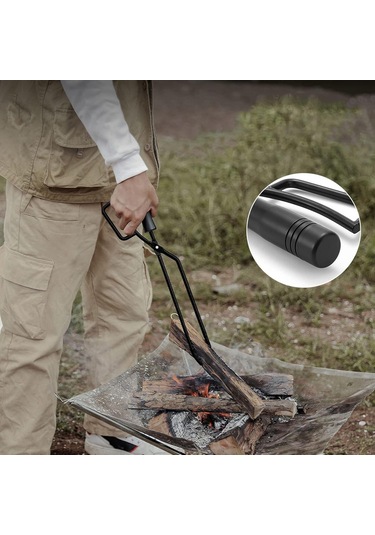 Ateş Maşası, Kamp Malzemeleri İçin Ateş Maşası Yalıtımlı Ahşap Sap Açık Kahverengi