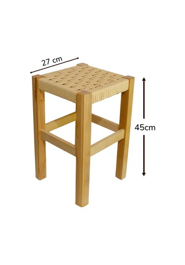 El Yapımı Ahşap Örmeli Hasır Tabure 45 Cm Şık Ve Zarif Tasarım Natural