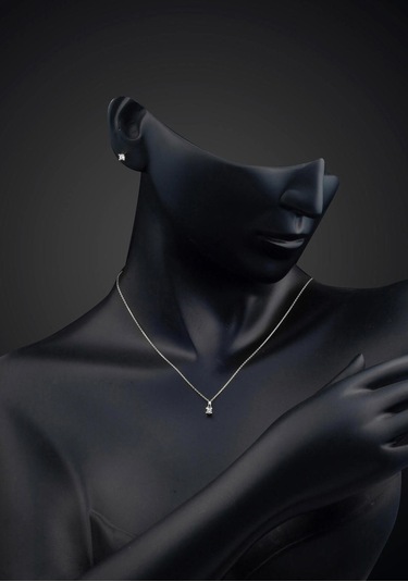 Bilezikci Tektaş Küpeli Kolyeli Beyaz Altın 14 Ayar 2'li Set