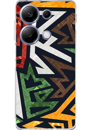 Xiaomi Redmi Note 13 Pro 4g Uyumlu Kamera Korumalı Soyut Grafiti Tasarımlı Kılıf Şeffaf
