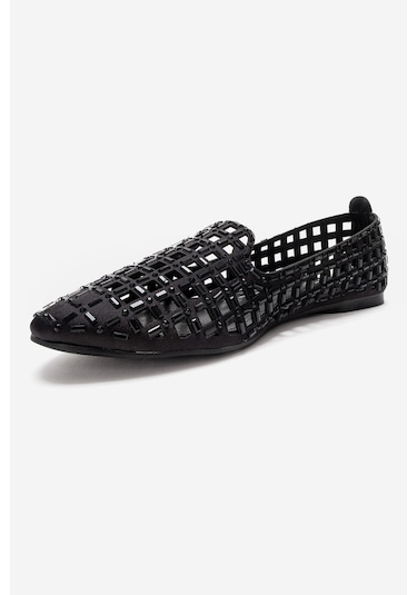 Luvishoes Sılva Siyah Taşlı Kadın Babet Ayakkabı Siyah