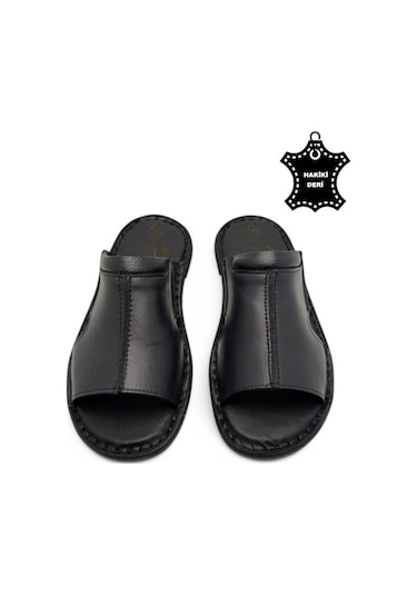 Tamamen Hakiki Deri Ve Topuk Yastıklı Sistemli Ortopedik Erkek Terlik Siyah-60 Siyah Tamamen Hakiki Deri Ve Topuk Yastıklı Sistemli Ortopedik Erkek Terlik Siyah-60 Siyah