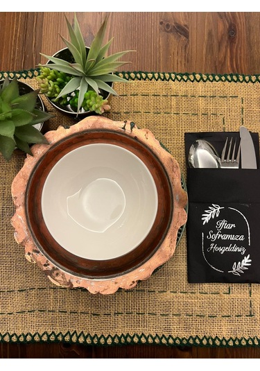 Gümüş Yaldızlı Siyah İftar Soframıza Hoşgeldiniz Cepli Peçete 12 Adet 40x40