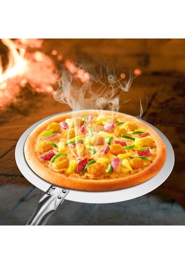 Meşe Pizza Spatulası - Paslanmaz Gümüş Siyah Pizza Transfer Ve Pişirme Spatulası Gümüş - Siyah