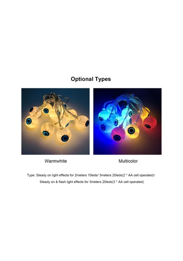 Suofeng Halloween İçin 2m 10 Led Göz Modeli Işık Zinciri, 2xaa Pil İle Çalışır, Çok Renkli Efekt, Dekorasyon Işığı