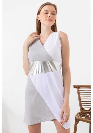 Aqe Fashion Kadın Gri Renk Bloklu Elbise Gri