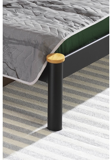 Kappis-s Çift Kişilik Ferforje Metal -siyah Ahşap Latalı Karyola