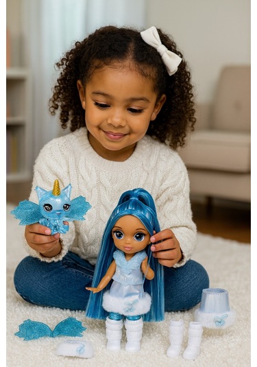 Kanatlı Mini Rainbow High Littles Gökkuşağı Perisi Bebeği Sapphire Bradshaw Oyuncak Seti Maviş Bebek - 14 Cm