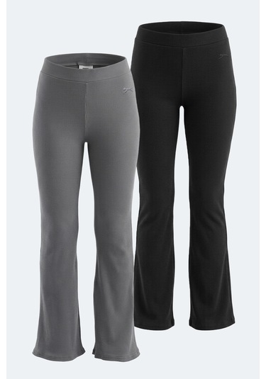 Slazenger Knoxy 2 Li Set Kadın Eşofman Altı Siyah - Koyu Gri