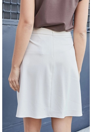 Kadın Yüksek Bel Hafif Likralı Kumaş Pilikaşeli Diz Boy Çan Etek-şampanya Şampanya