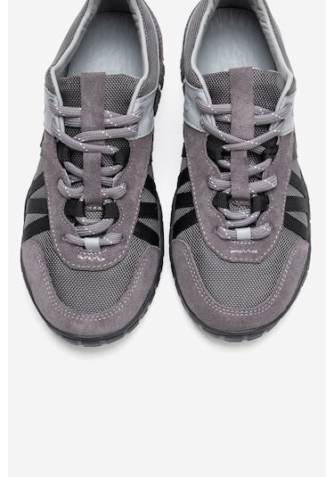 Fıera Gri Siyah Hakiki Deri Fileli Kadın Günlük Sneaker Gri - Siyah