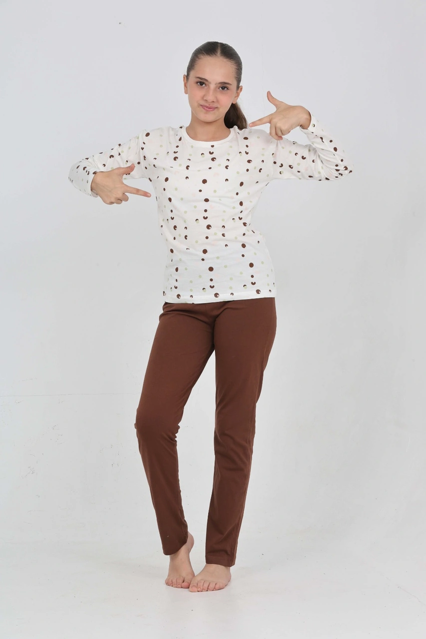 Toontoy Kız Çocuk Karma Baskılı Pijama Takım Kahve