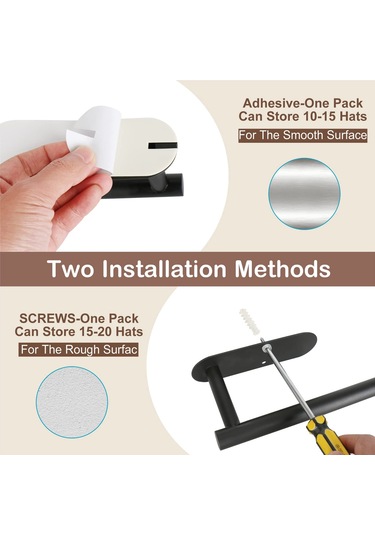 Qingmipy Çelik Şapka Askısı, 2'li Paket, 20-30 Şapka Kapasiteli, Duvar Veya Kapıya Monte Edilebilir, Pratik Ve Dayanıklı Siyah