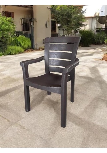 4 Adet Napoli Kalın Bacaklı Kollu Sandalye Koltuk Kahve Kahverengi