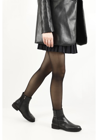 Gönderi R Siyah Fermuarlı Kauçuk Taban Hakiki Deri Bot Siyah