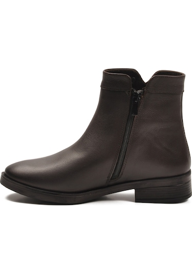 Kahve Hakiki Deri İçi Polarlı Kaymaz Kadın Bot 21893-1 Z Kahve