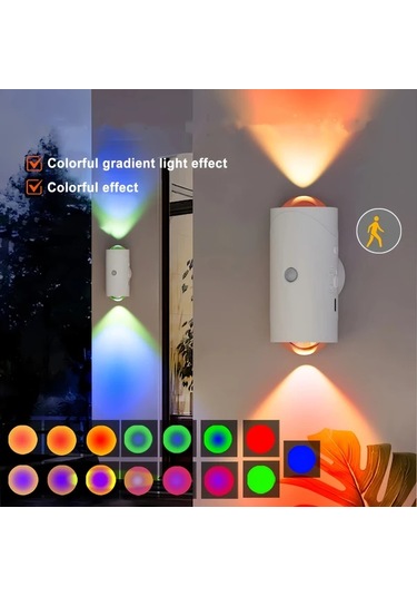 Dashanshop Manyetik Led Hareket Sensörlü 2 Başlıklı Dimmable 15 Renk Usb Bataryalı Duvar Lambası