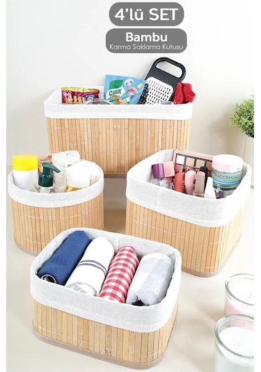 Bambu 4'lü Pinterest Stil Organizer Sepet 16572 Bambu