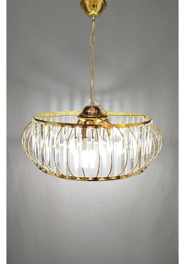 Şık Metal Camlı Büyük Boy Avize Gold