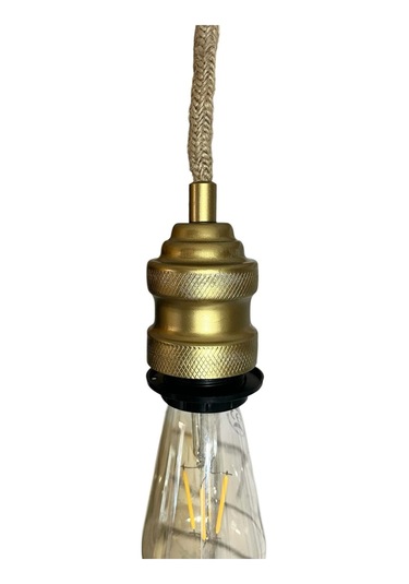 Sarkıt Lale Duy Jüt Hasır Kablo Dekoratif Ampul Dahil Değildir 70cm Metal Ahşap