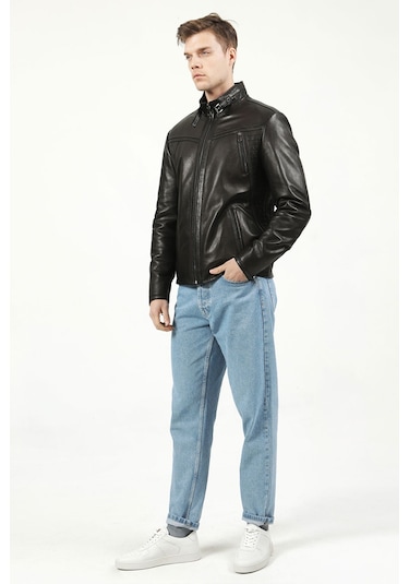 Dericlub Sdx2020 Jumbo Gerçek Deri Erkek Mont Siyah