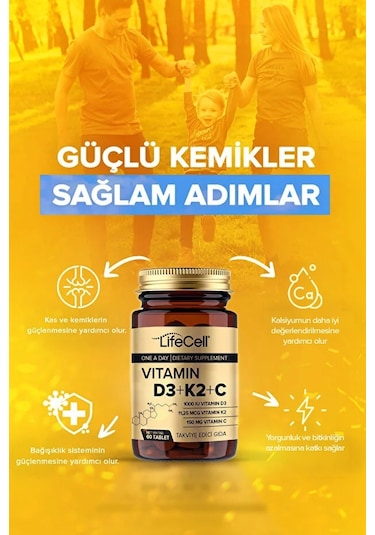 Lifecell Vitamin D3 + K2 + C 60 Tablet