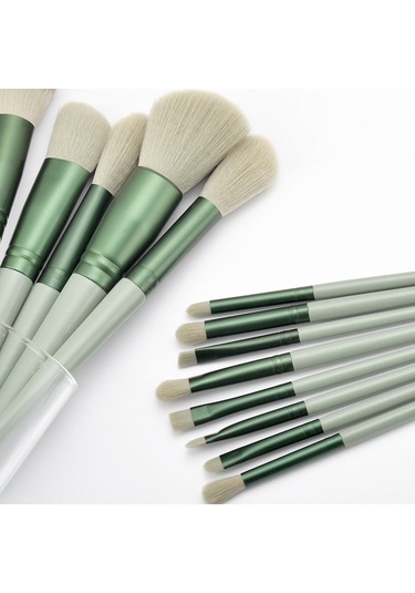 Yifomall 13 Parçalık Yeşil Ahşap Saplı Yumuşak Fırça Seti - Fondöten, Allık, Göz Farı Ve Kaş Konturu İçin