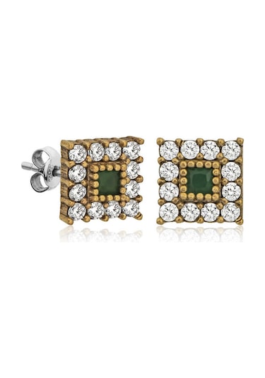 Gümüş Otantik Kare Çivili Küpe 14 MM Gümüş