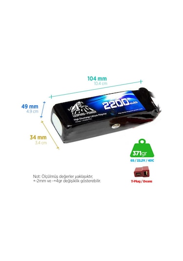 Leopard Power 2200 mAh 22.2V 6S 40C Lityum Polimer Lipo Batarya Pil T Plug