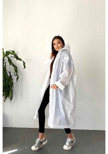 Marlux M21M Unisex Kapüşonlu Çıtçıtlı Eva Yağmurluk - Beyaz