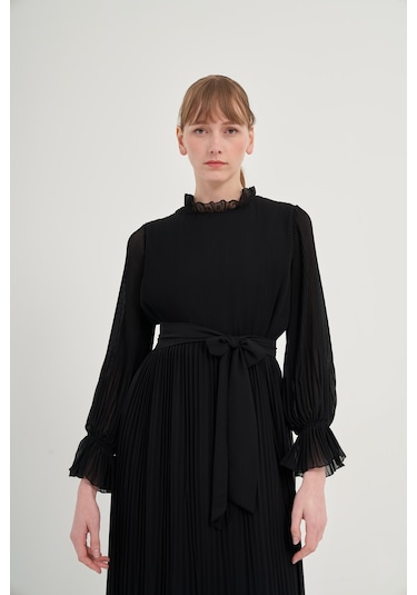 FTZ Women Ftz Plise Şifon Elbise Siyah 31019 Siyah