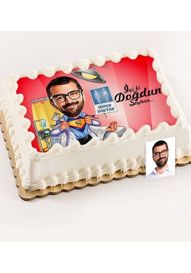 Kişiye Özel Bay Doktor Karikatür Baskılı Yaş Pasta Için Yenilebil (367083856)