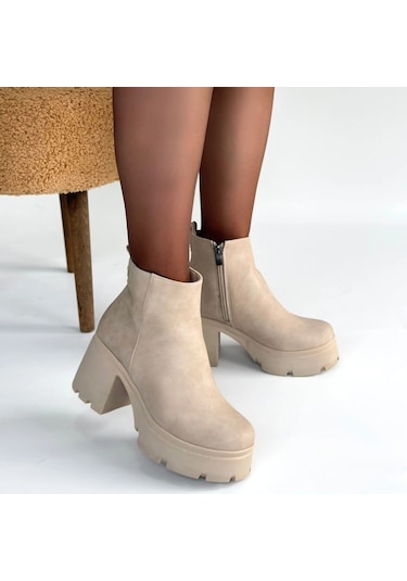 Naturalshoess Belay Bej Nubuk Topuklu Bot