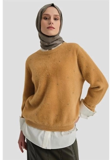 Armine Taş Detaylı Kazak 24kd2806 Camel Camel