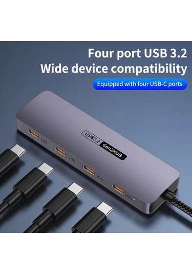 Xuweiwei 4 In 1 4c Hub Usb3 2 10gbps Yuksek Hizli Veri Transferi 4 Type C Portlu Mobil Telefon Tablet Uyumlu Windows İos Sistemleri Destekler