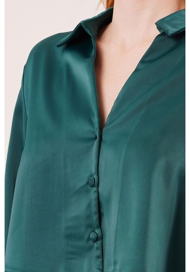 Saten Crop Model Yeşil Gömlek Yeşil