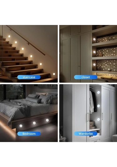 Honeybeeshop Beyaz 3 Paket 3 Adet Hareket Sensorlu 8 Led Usb Yuvarlak Isiklar Iki Renk Secenegi Tuvalet Depolama Dolap Merdiven Koridor Ofis Alanlari Icin Beyaz