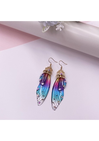 Wezone Şık Ve Zarif Kelebek Kanatlı Gelin Küpeleri - Altın Renkli Elmas Desenli Gold