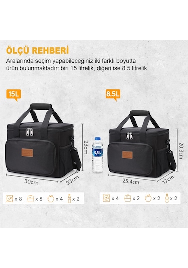 Haegs Termal Çanta, Soğuk Sıcak Tutucu Yalıtımlı Çanta, Soğutucu Buzluk Yemek Çantası 8,5l - Gri