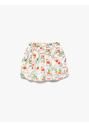 Koton Pileli Meyve Desenli Fiyonklu Pamuklu Etek Ekru Desenli 5skg70104aw Ekru Desenli