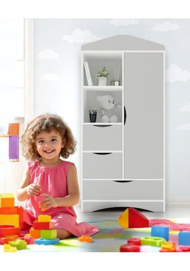 Floradesign Çocuk Odası Takımı Gardırop Şifonyer Gri Beyaz