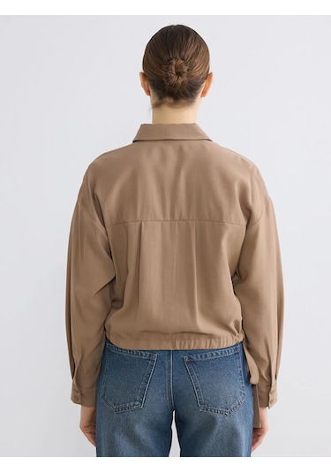 Lc Waikiki Bej Bağcıklı Oversize Kadın Gömlek