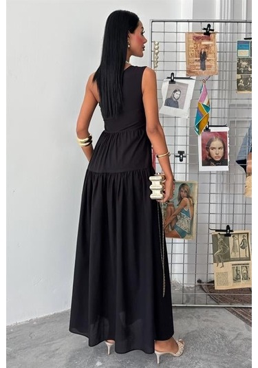 Tek Omuzlu Pile Detay Maxi Elbise 2895 S