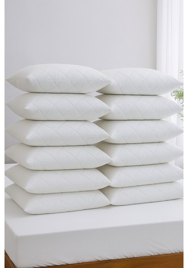 Yastık Alezi Seti Pamuklu 12 Li Kapitone Yastık Koruyucu Beyaz Beyaz
