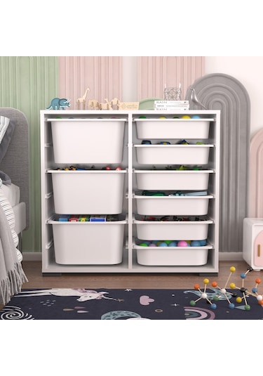 Carla 3+6 Beyaz Çok Amaçlı Dolap Oyuncak Dolabı Beyaz